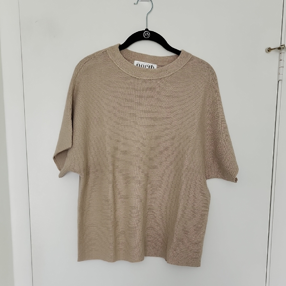 One Eleven North Cream Knitted Short Sleeve Sweater NWT